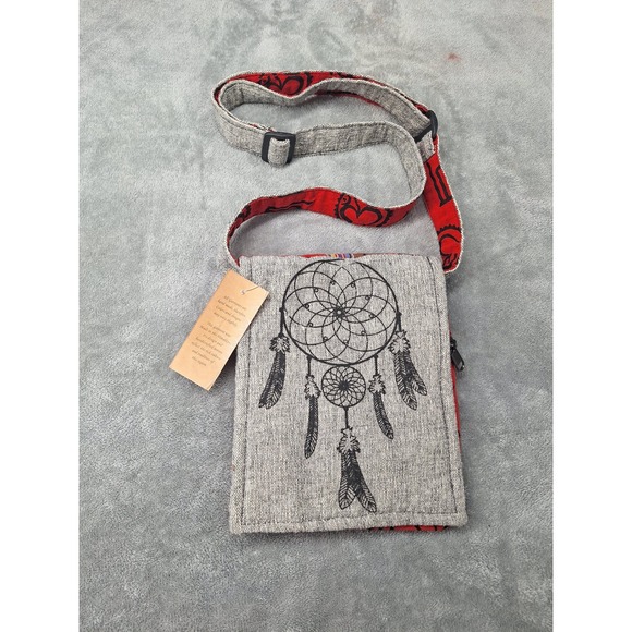 Kathmandu Imports Handbags - Kathmandu Imports Dreamcatcher Om Crossbody Bag Red Grey‎ Himalayan Boho New
